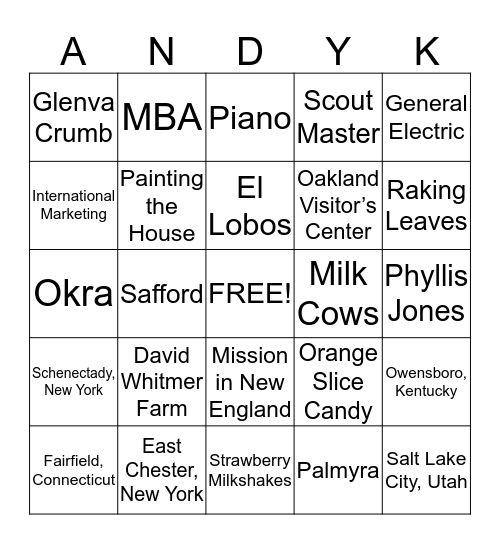 Happy Birthday Andrew Kimball! Bingo Card