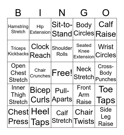 Chair Exercise Bingo Card