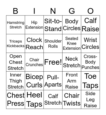 Chair Exercise Bingo Card