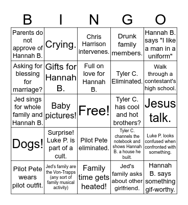 Bachelorette Bingo - HOMETOWNS Bingo Card