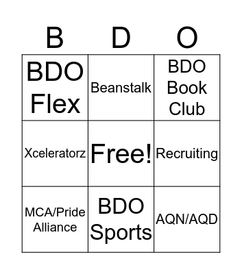 BDO Get Involved Fair Bingo Card