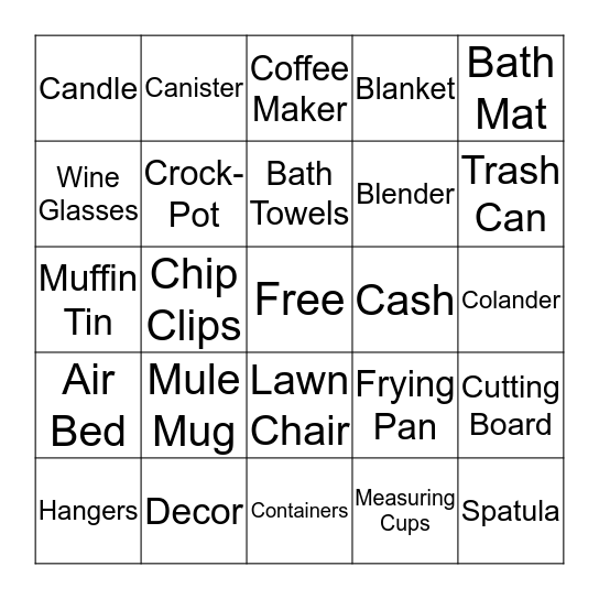 Bridal Bingo Card