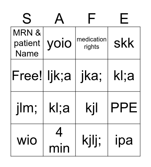 National Patient Safety Goals Bingo Card