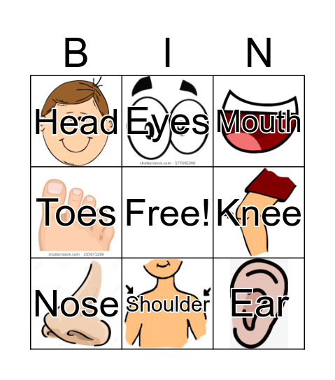 Body Parts Bingo Card