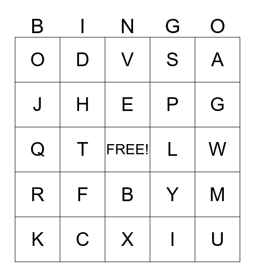 ALPHABET Bingo Card