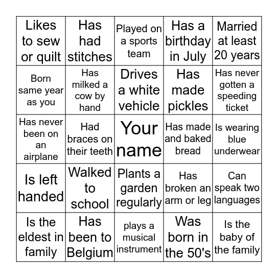 Find 25 different people who...and get their initials Bingo Card