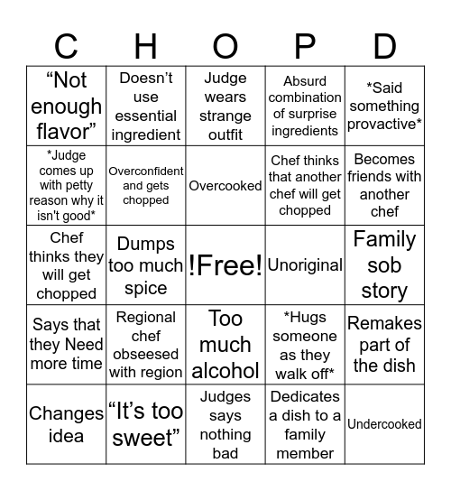 Chopped bingo Card