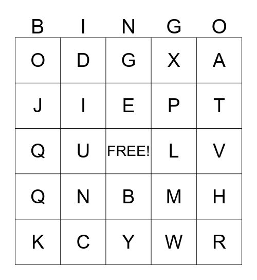 ALPHABET Bingo Card