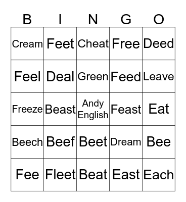 Vowel Digraphs: EE & EA Bingo Card