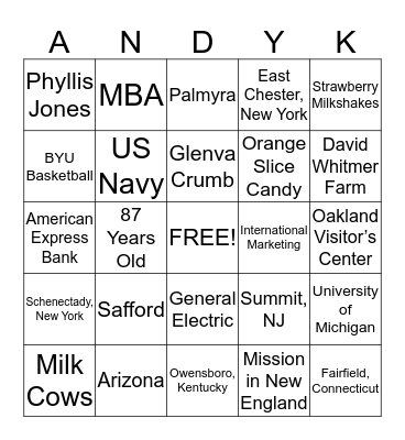 Happy Birthday Andrew Kimball! Bingo Card