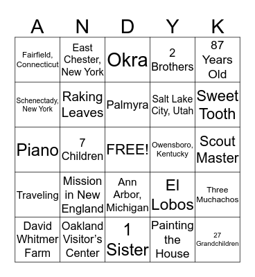 Happy Birthday Andrew Kimball! Bingo Card