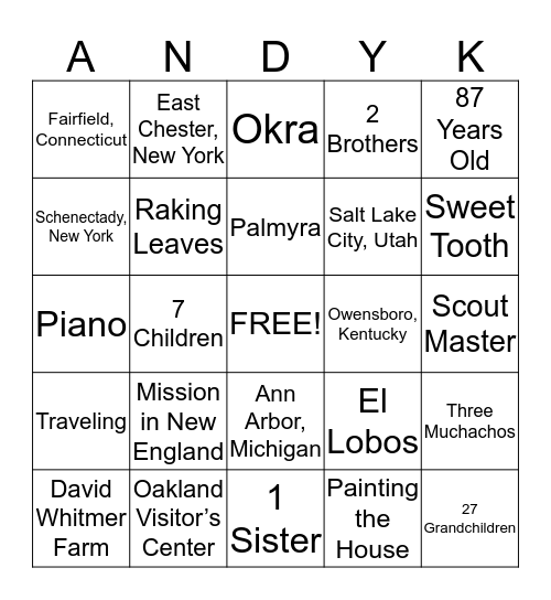 Happy Birthday Andrew Kimball! Bingo Card