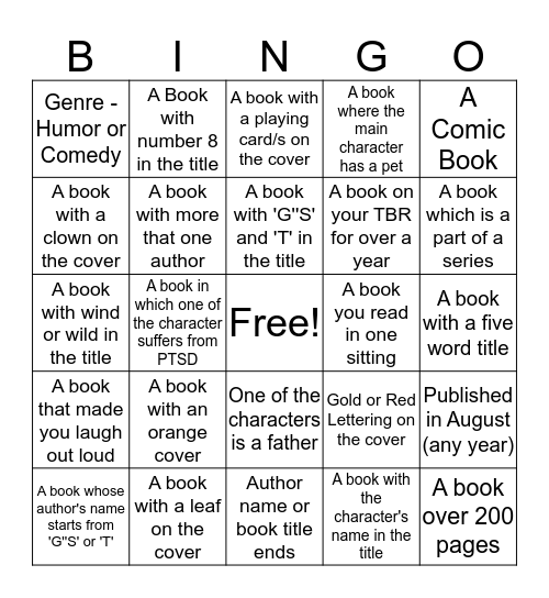 August Bookish Bingo Card