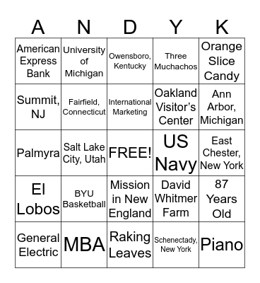 Happy Birthday Andrew Kimball! Bingo Card