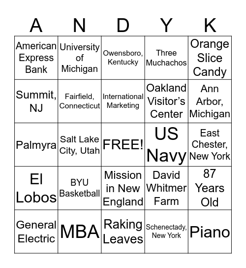 Happy Birthday Andrew Kimball! Bingo Card