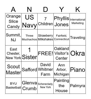 Happy Birthday Andrew Kimball! Bingo Card