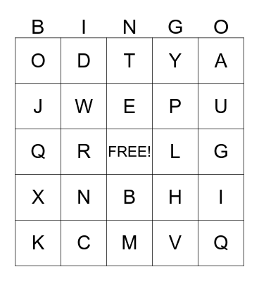 ALPHABET Bingo Card