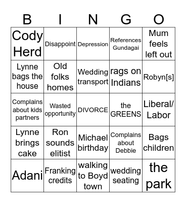 Parent Bingo!! Bingo Card
