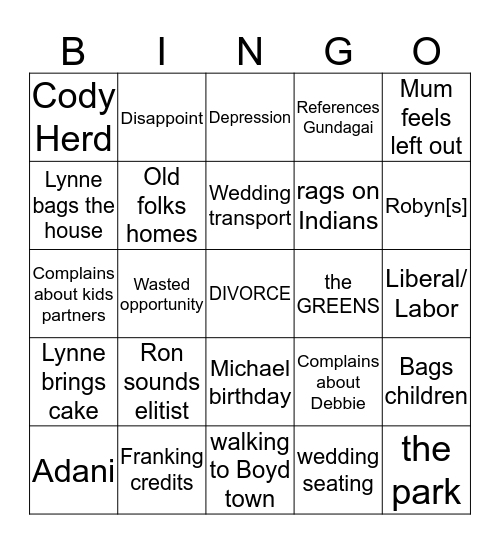 Parent Bingo!! Bingo Card