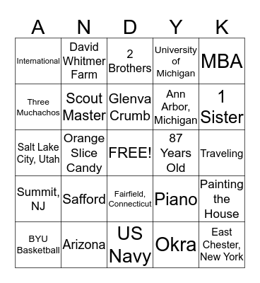 Happy Birthday Andrew Kimball! Bingo Card