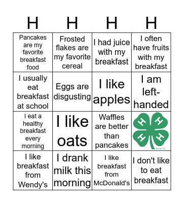 BREAKFAST BINGO Card
