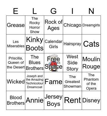 Musicals Bingo!  Bingo Card