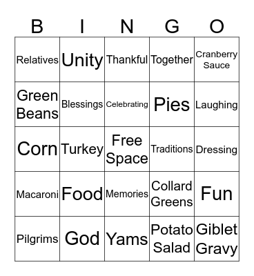 THANKSGIVING Bingo Card