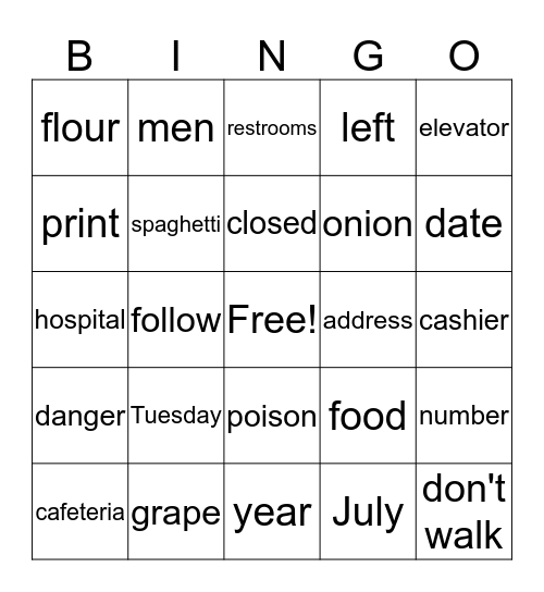 Coral's Words Bingo Card