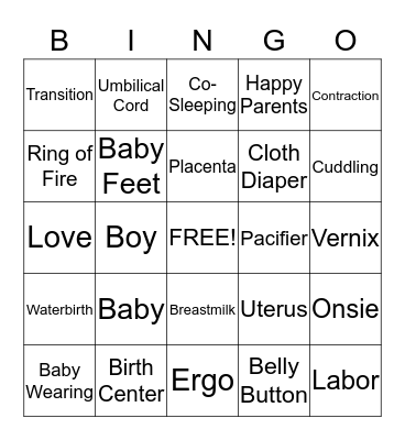 Bundle Of Joy Bingo Card