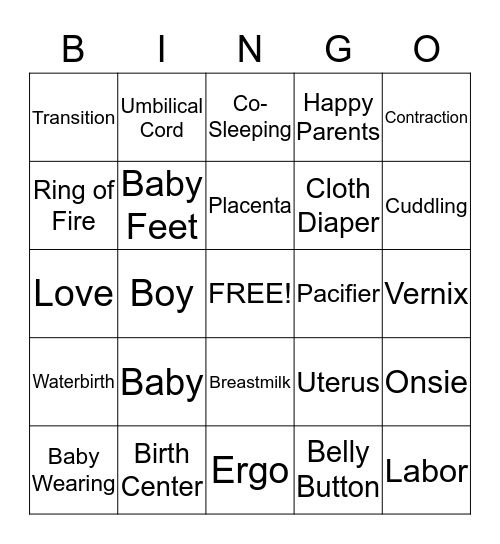 Bundle Of Joy Bingo Card