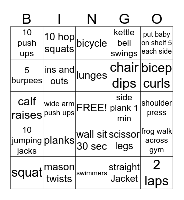 Fitness Bingo Card