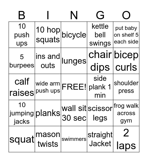 Fitness Bingo Card