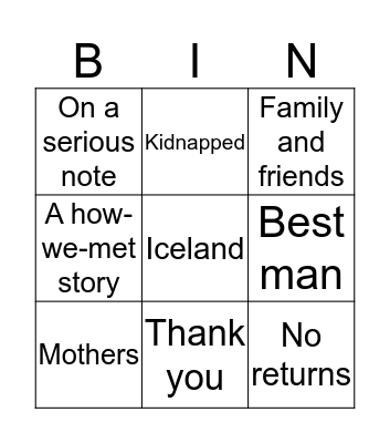 Wedding Speech Bingo Card