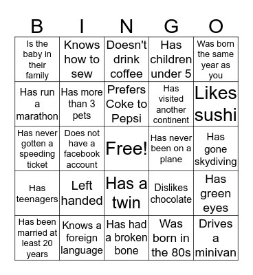 WELCOME BACK Bingo Card