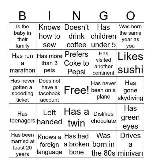 WELCOME BACK Bingo Card