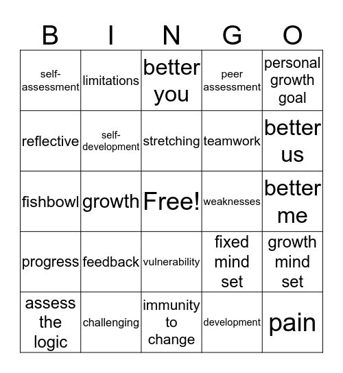 Honest Self and Peer Reflection Bingo Card