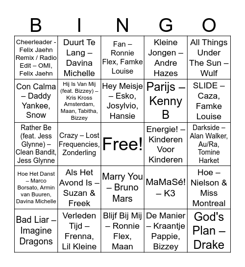 Panasj Muziek Bingo Card