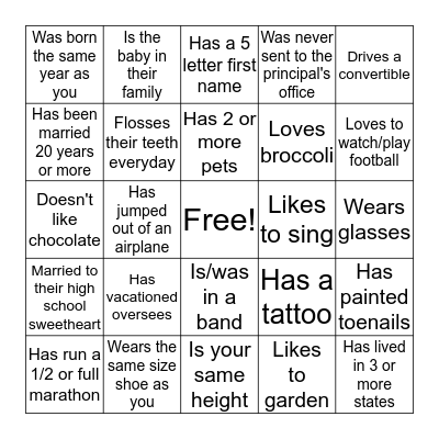 Find Someone Who... Bingo Card