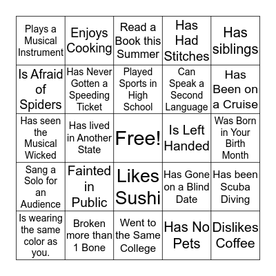 Find Someone Who... Bingo Card