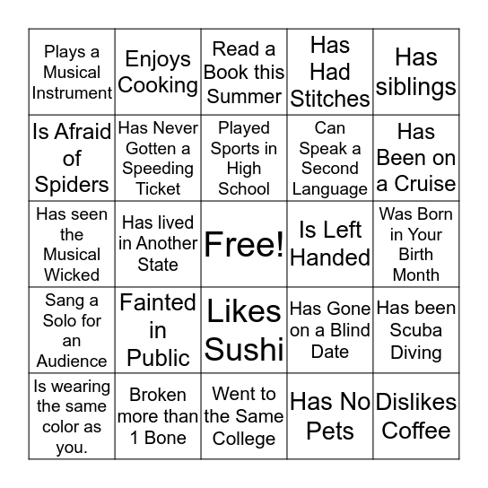 Find Someone Who... Bingo Card