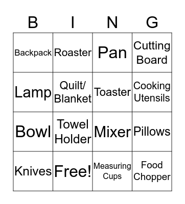 Shower Gift Bingo Card
