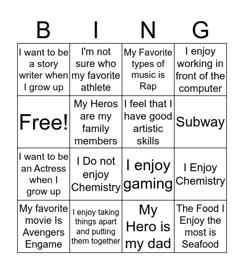 Untitled Bingo Card