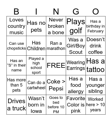 Human Bingo Card