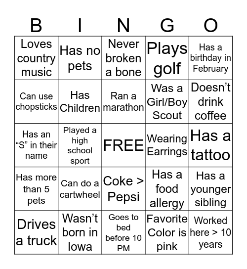Human Bingo Card