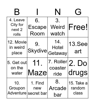 Weekend Bingo Card