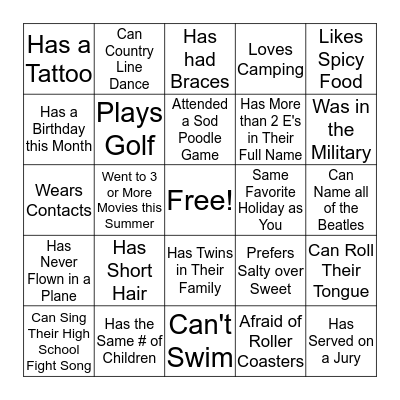 Find Someone Who... Bingo Card