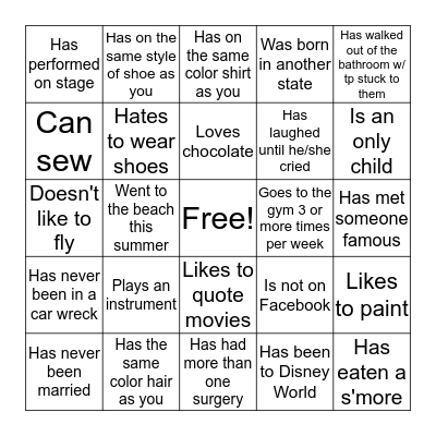 Find Someone Who... Bingo Card
