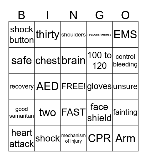 First Aid Bingo Card