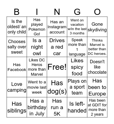 MINGLE BINGO  Bingo Card
