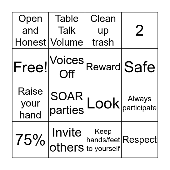 SOAR Bingo Card